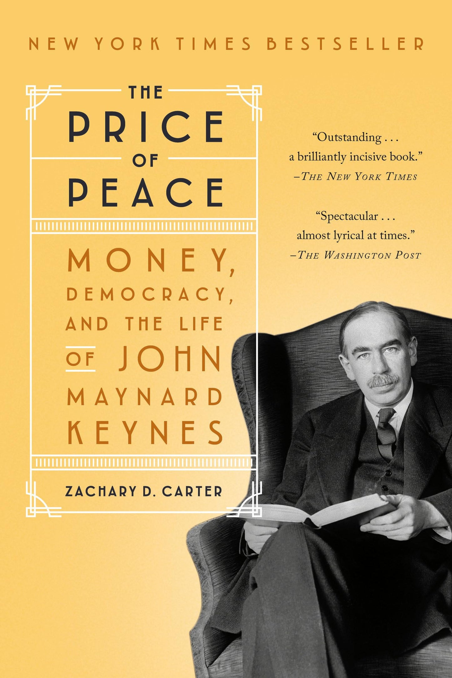 Book cover of 'The Price of Peace' with a portrait of John Maynard Keynes on a yellow background.