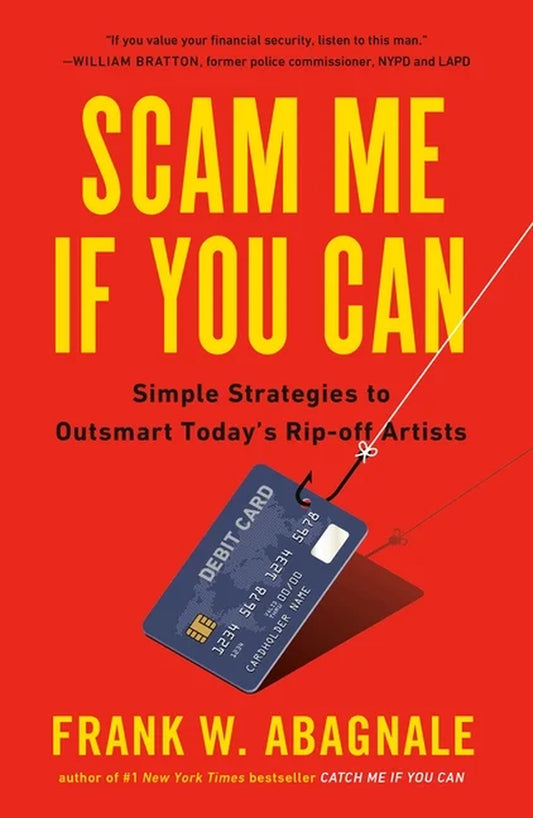 The cover of the book 'Scam Me If You Can' by Frank W. Abagnale features a red background with a yellow border.