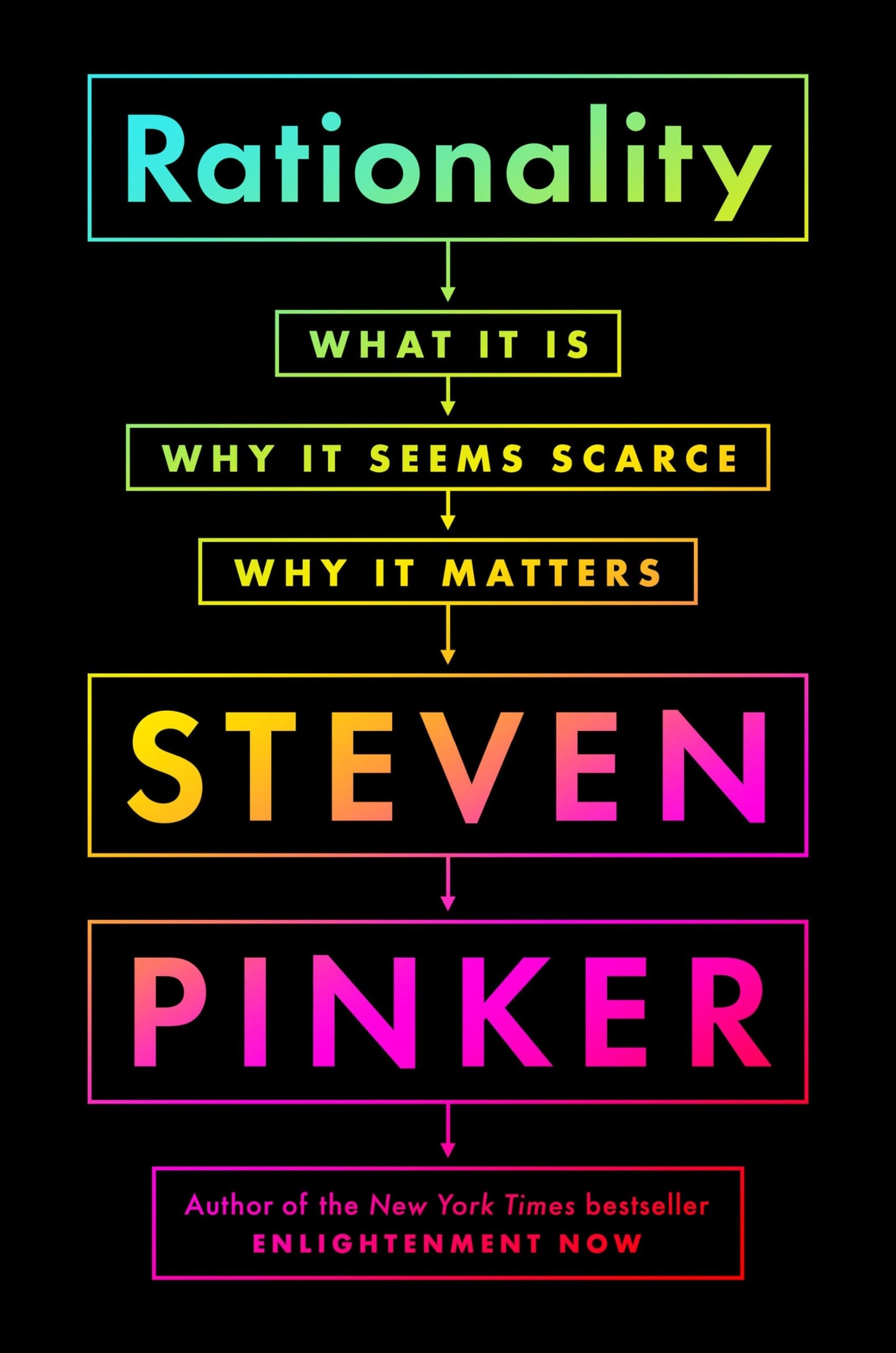 Book cover of 'Rationality' by Steven Pinker with colorful text on a black background