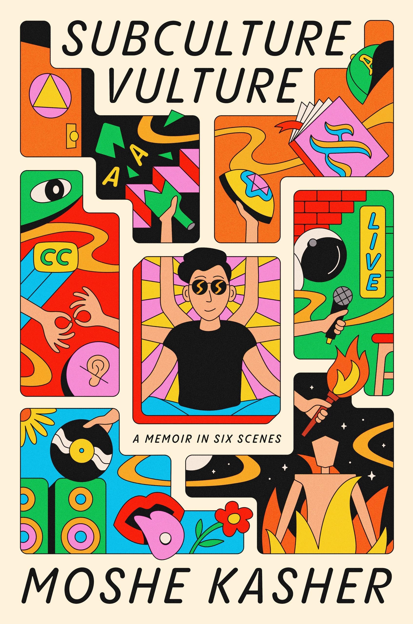 Book cover of 'Subculture Vulture' by Moshe Kasher with colorful design elements.