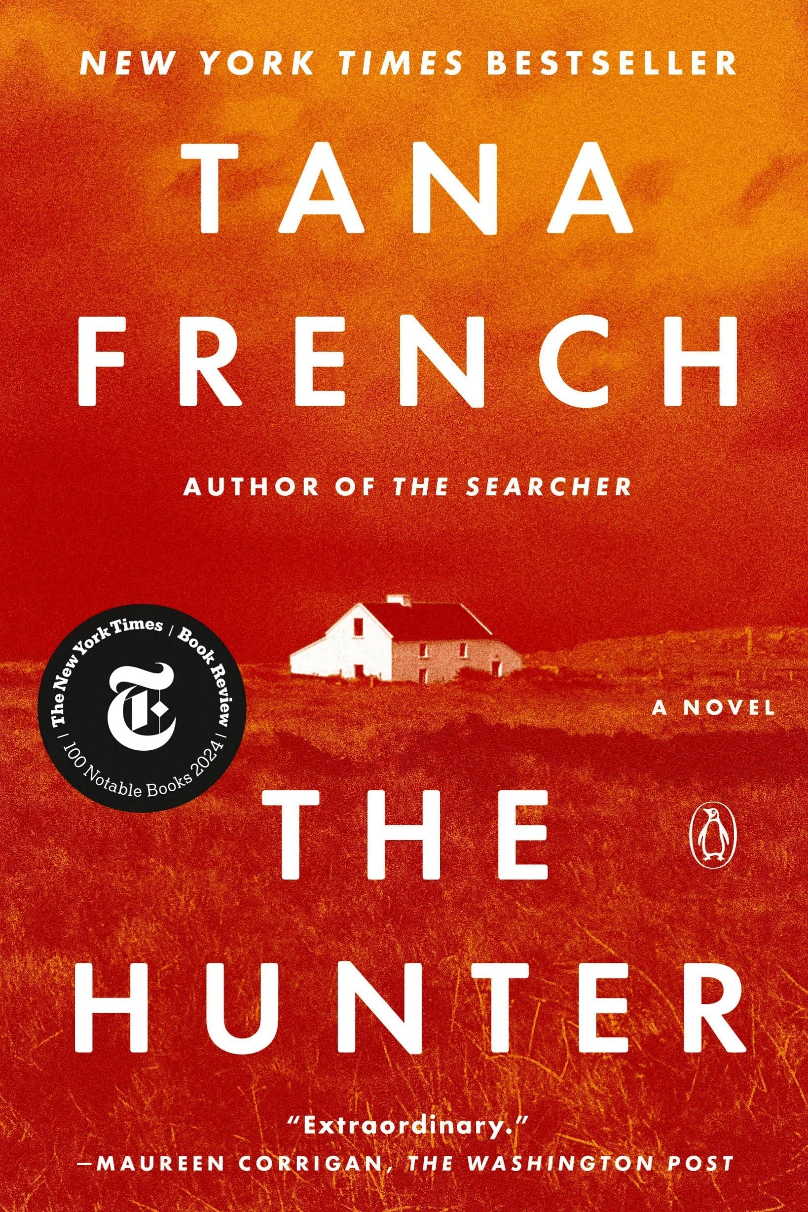 Book cover of 'The Hunter' by Tana French with a red background and white text.