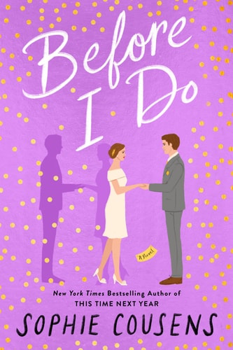 Book cover of 'Before I Do' by Sophie Cousens with a purple background and yellow dots.