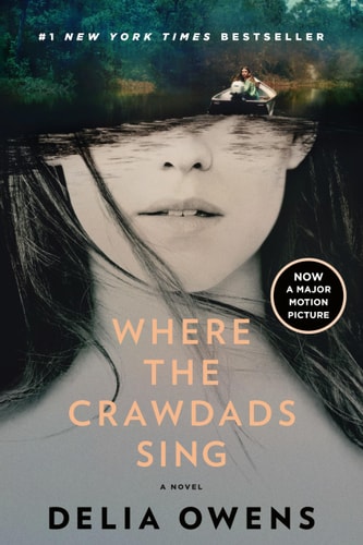 Book cover of 'Where the Crawdads Sing' by Delia Owens with a woman's face and a car in the background.