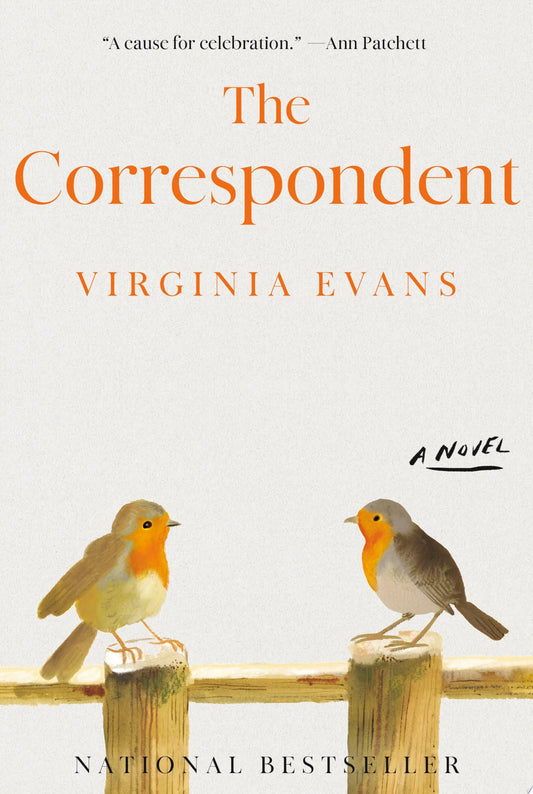 Book cover of 'The Correspondent' by Virginia Evans with two birds on a branch.