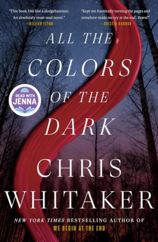 Book cover of 'All the Colors of the Dark' by Chris Whitaker with a red and blue abstract design.