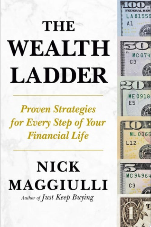 Book cover of 'The Wealth Ladder' with money illustrations on a white background