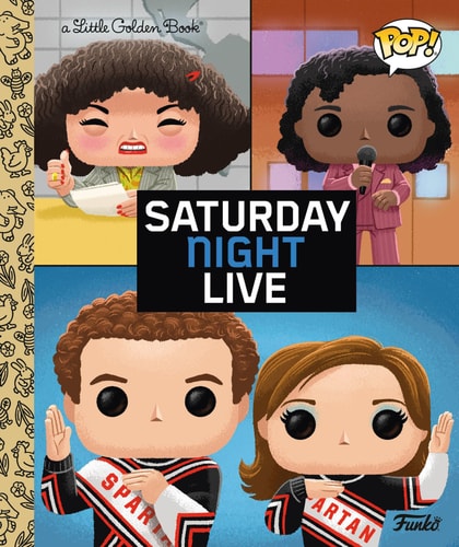 Cover of the 'Saturday Night Live Little Golden Book' featuring illustrations of characters from the show in Funko POP! style.