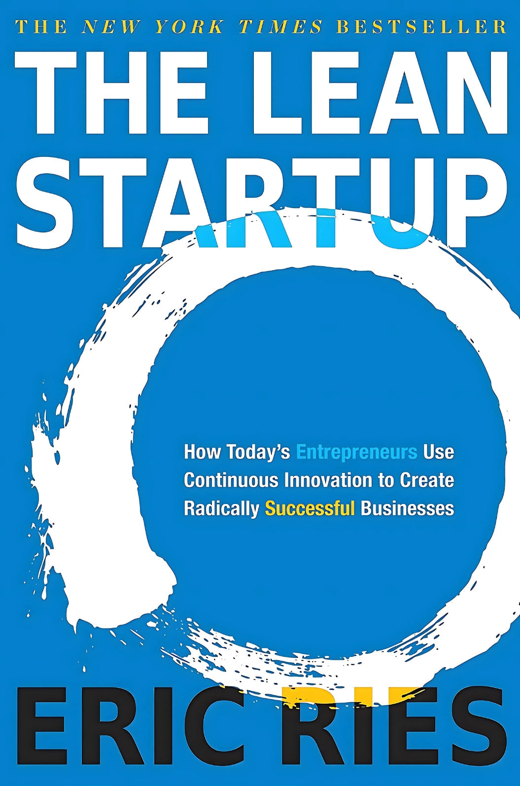 The cover of the book The Lean Startup by Eric Ries, featuring a blue background with a white circle and text.