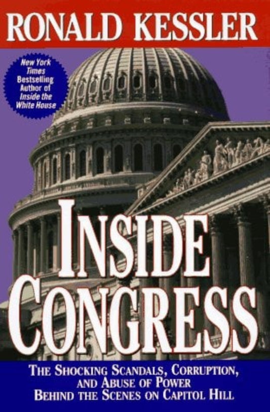 Book cover of 'Inside Congress' by Ronald Kessler with a purple background and Capitol Hill image.