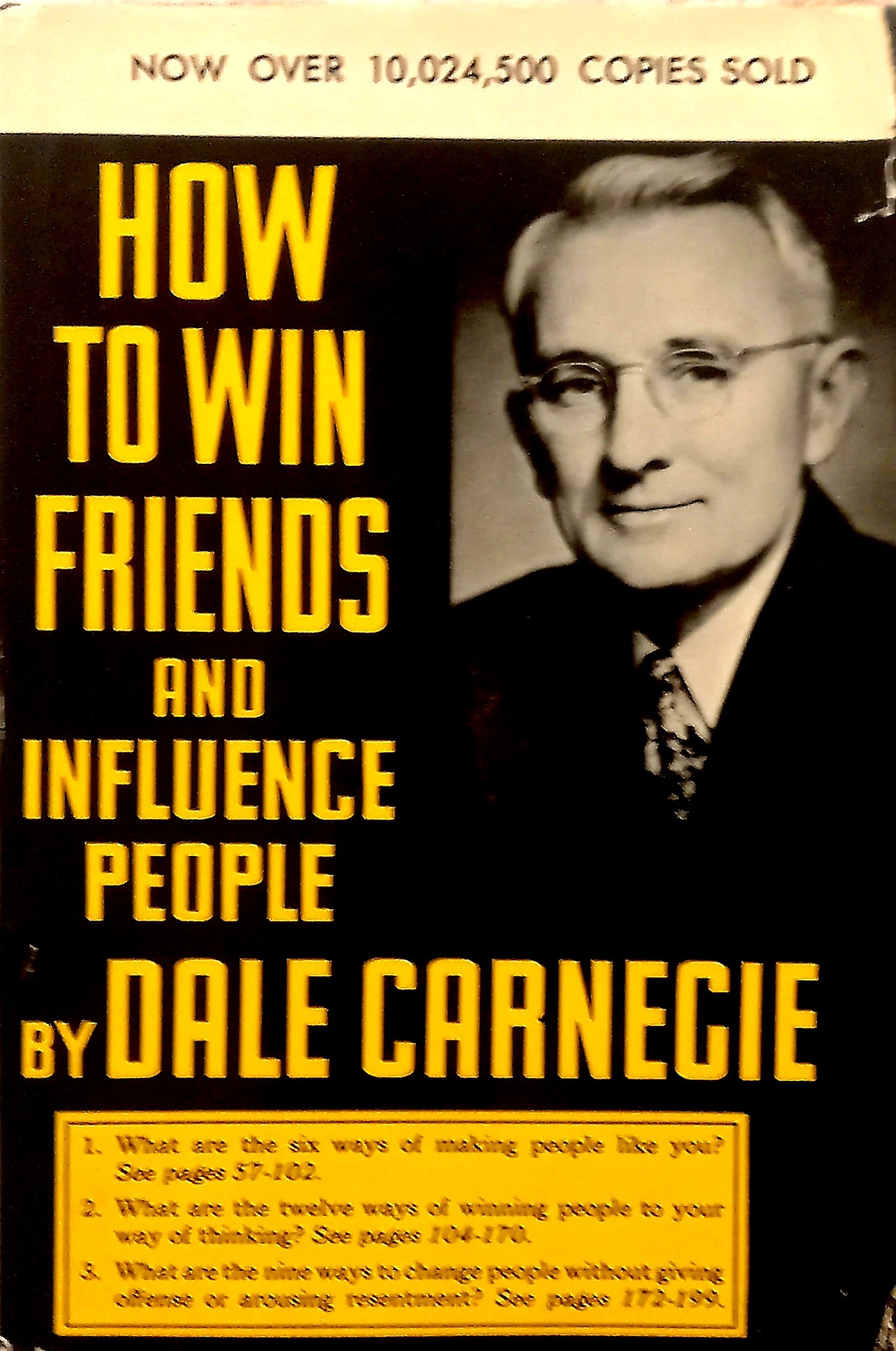Book cover of 'How to Win Friends and Influence People' by Dale Carnegie with a portrait of the author.