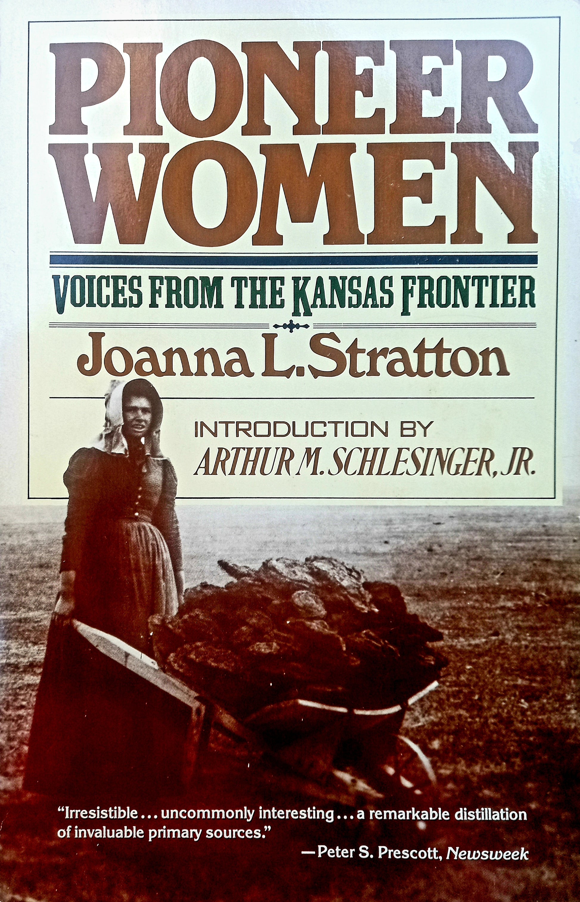 Cover of the book 'Pioneer Women: Voices From The Kansas Frontier' featuring a black and white image of a woman with a team of oxen.