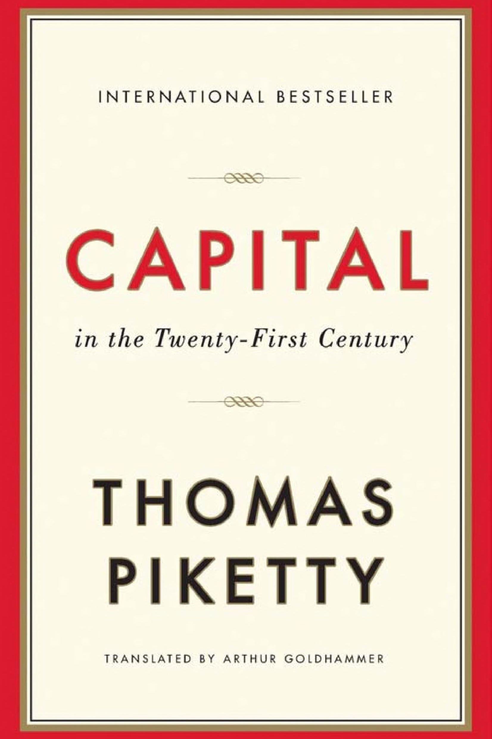 Book cover of 'Capital in the Twenty-First Century' by Thomas Piketty with a red border.