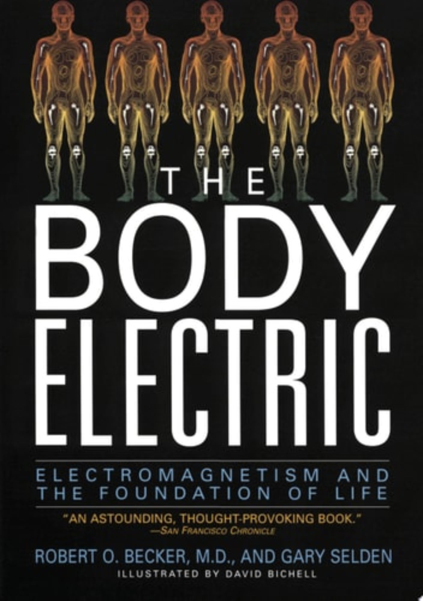 Book cover of 'The Body Electric' with images of electromagnetic human bodies and title text.