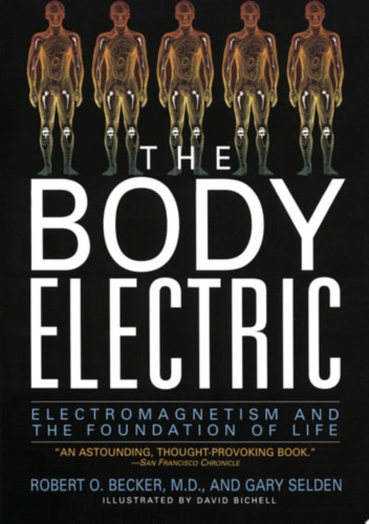 Book cover of 'The Body Electric' with images of electromagnetic human bodies and title text.