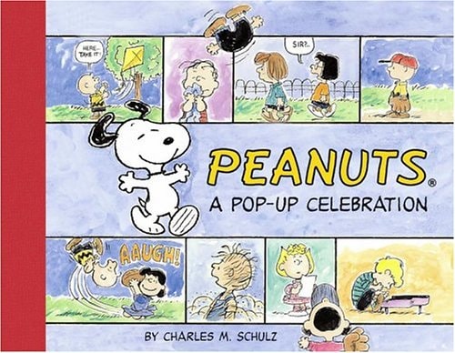 Cover of 'Peanuts: A Pop-up Celebration' featuring illustrations of Snoopy and Charlie Brown from the Peanuts comic series.