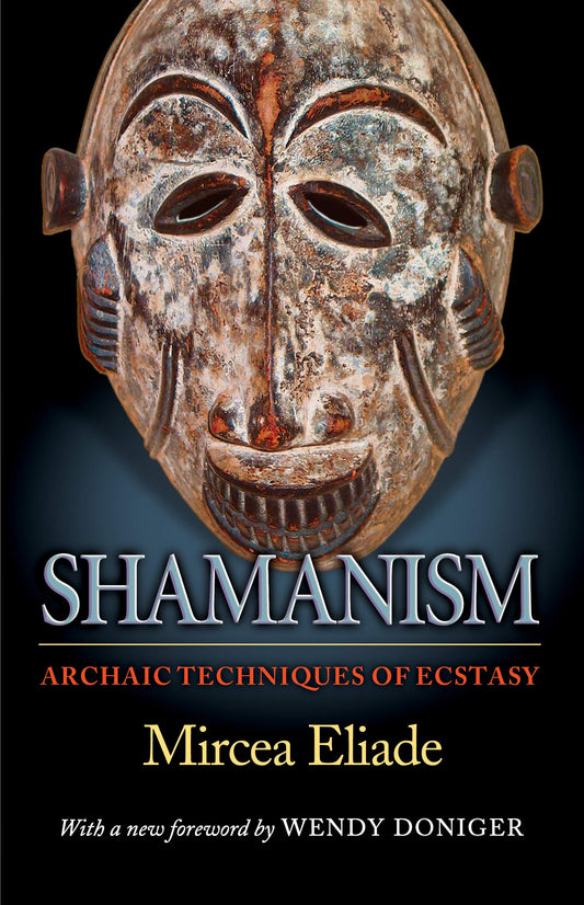 Book cover of 'Shamanism: Archaic Techniques of Ecstasy' with a mask on a dark background