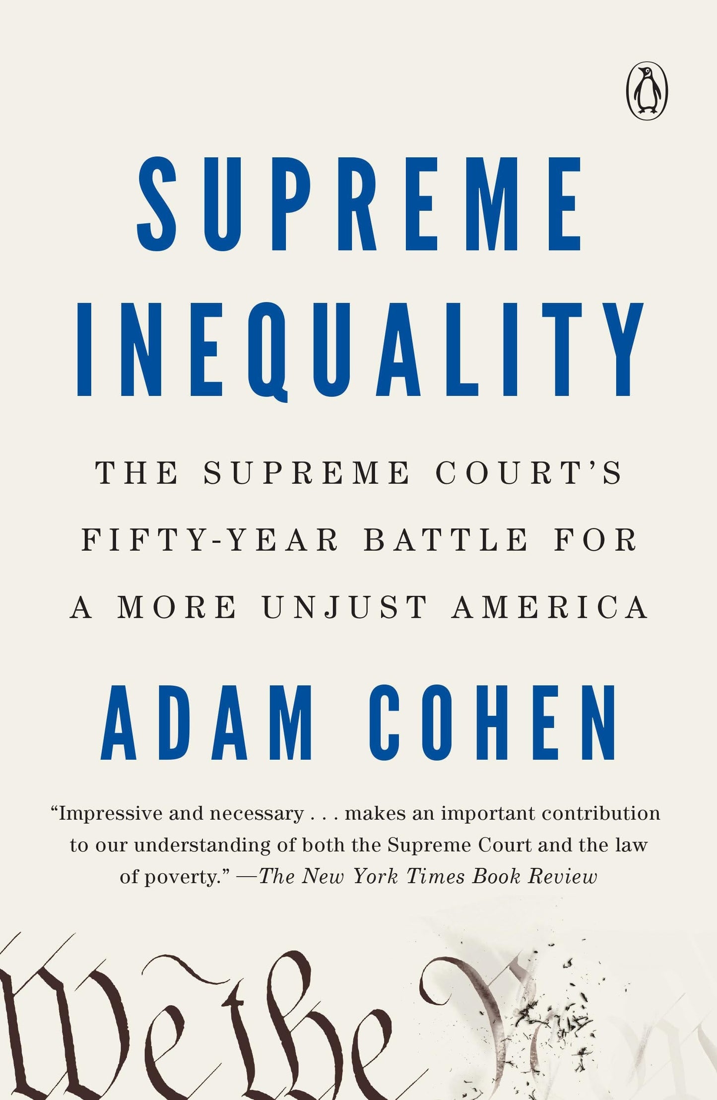 Book cover of 'Supreme Inequality' by Adam Cohen with a white background and blue text.