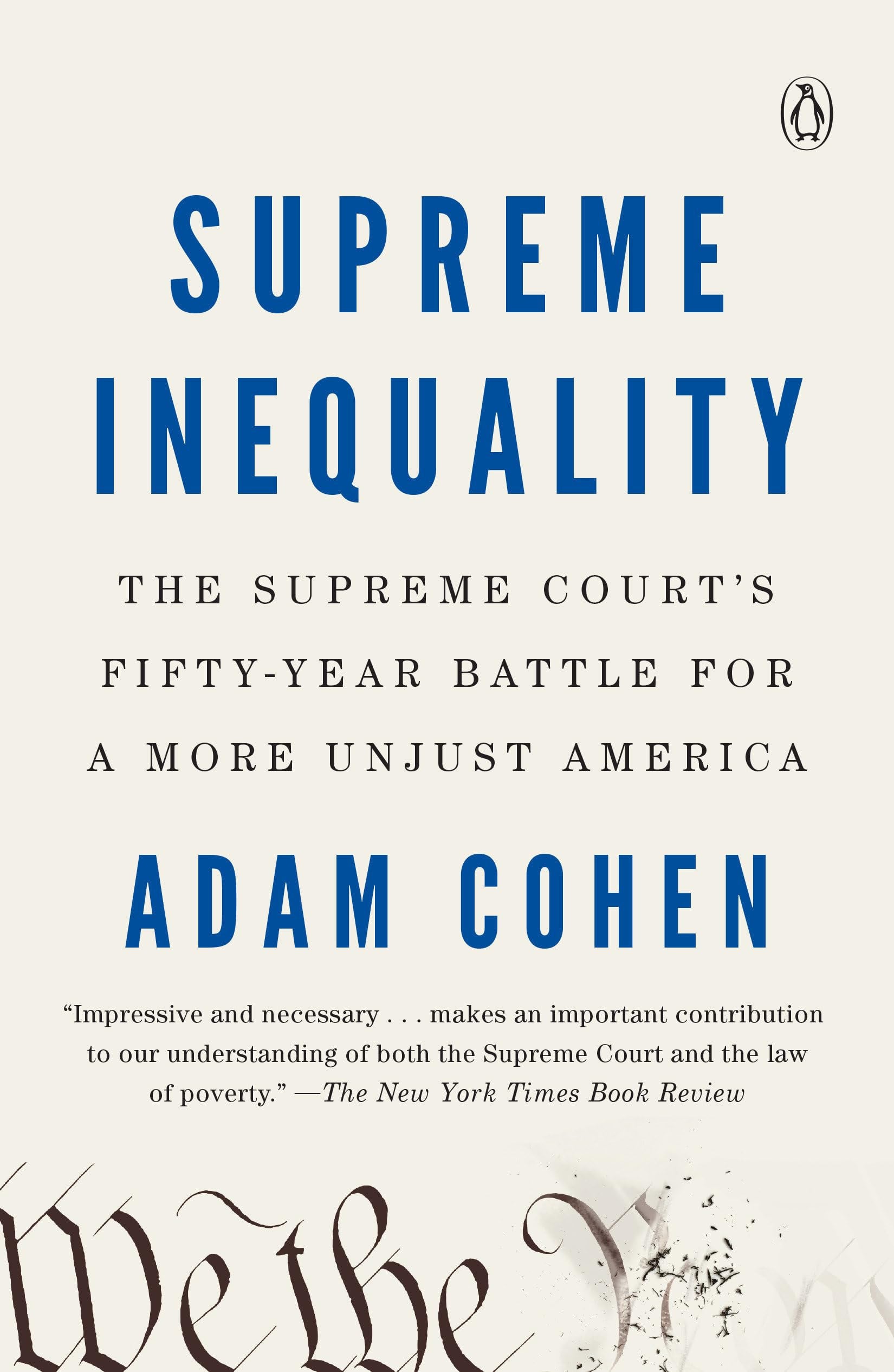 Book cover of 'Supreme Inequality' by Adam Cohen with a white background and blue text.