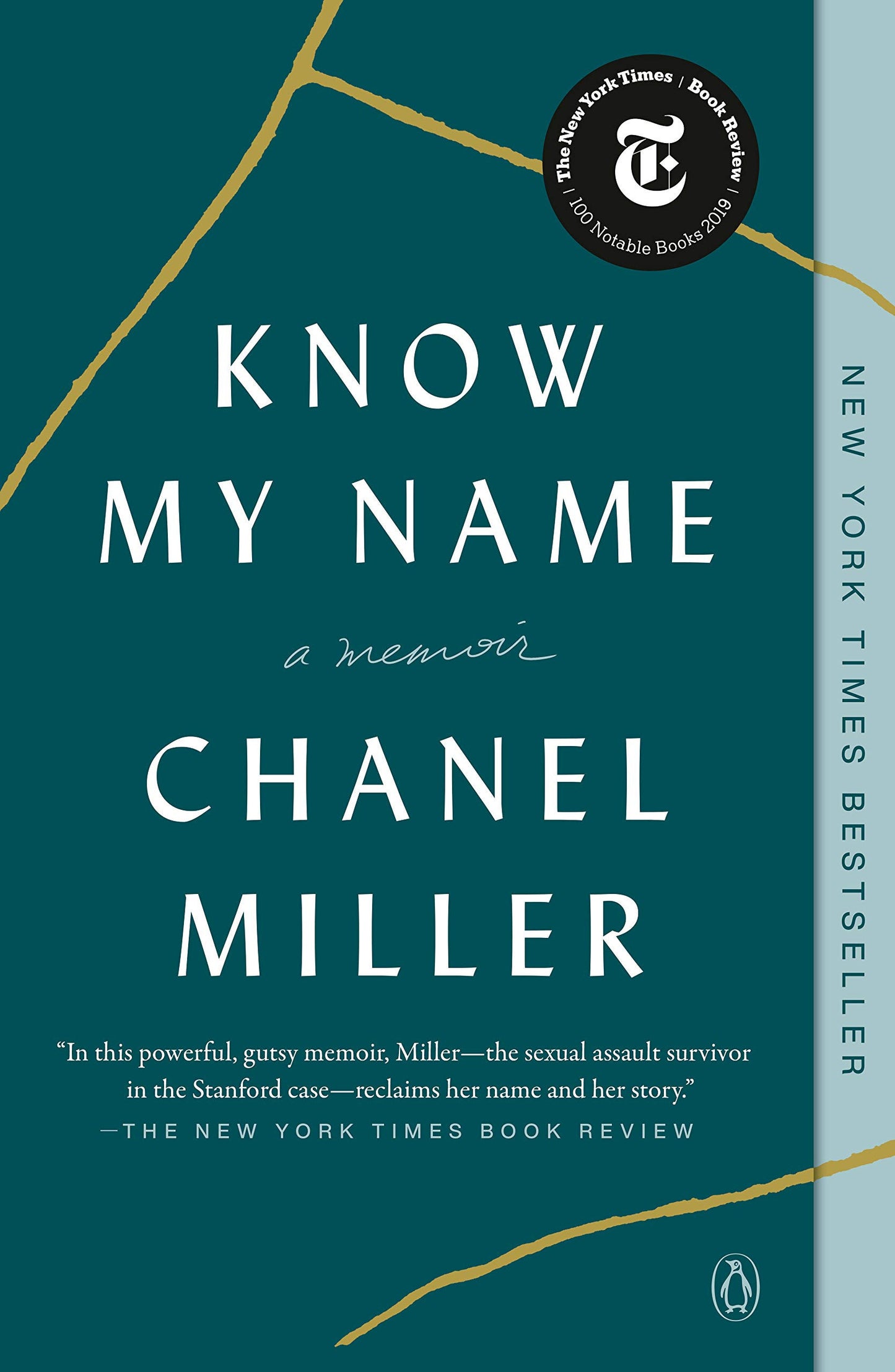 Book cover of 'Know My Name' by Chanel Miller with a teal background and gold accents.
