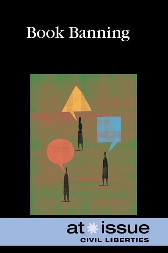 Book banning topic cover with abstract design and 'at issue' branding