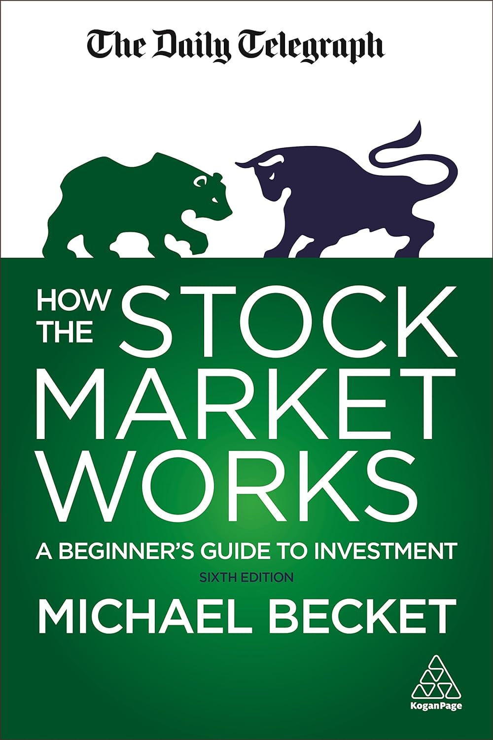 Book cover of 'How the Stock Market Works' by Michael Becket, featuring a graphic of a bull and a bear with the title and author's name.