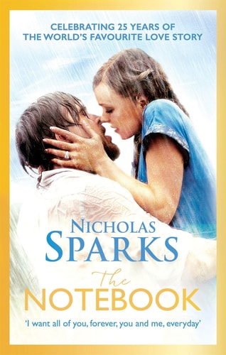 Book cover of 'The Notebook' by Nicholas Sparks featuring a couple embracing.