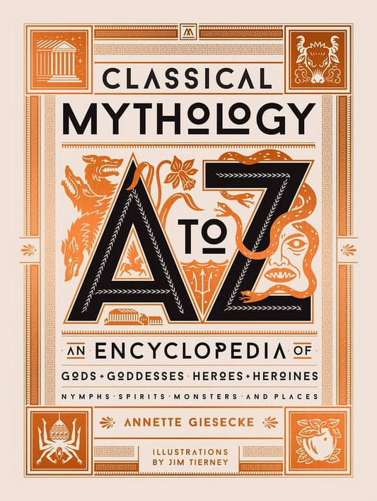 Cover of the book 'Classical Mythology A to Z' illustrating a stylized map with Greek and Roman mythological figures and places.