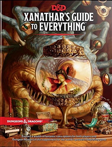 Book cover of 'Xanathar's Guide to Everything' for Dungeons & Dragons with intricate design and text.