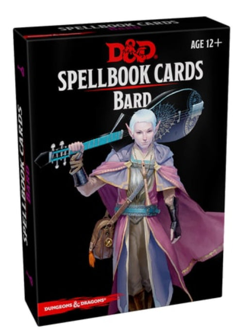 D&D Spellbook Cards Bard packaging with character illustration on a white background