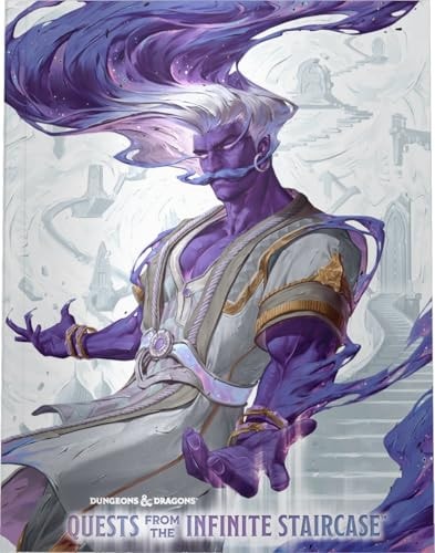 Cover of 'Quests from the Infinite Staircase' for Dungeons & Dragons featuring a purple character with a mystical aura.