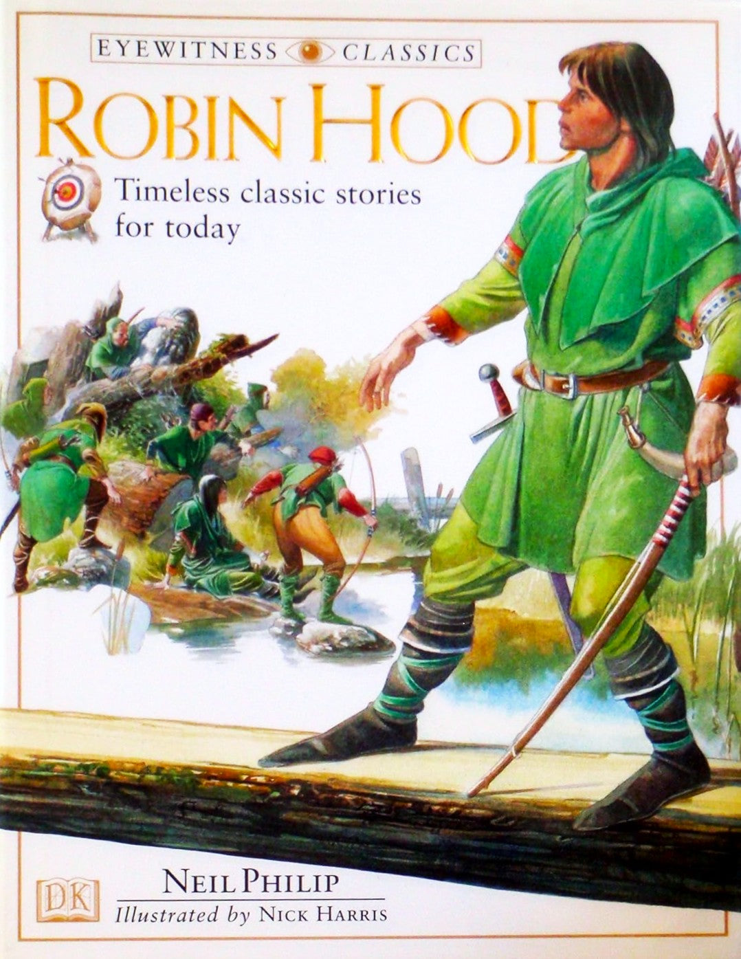 Book cover of 'Robin Hood' with illustrations of Robin Hood and his men.