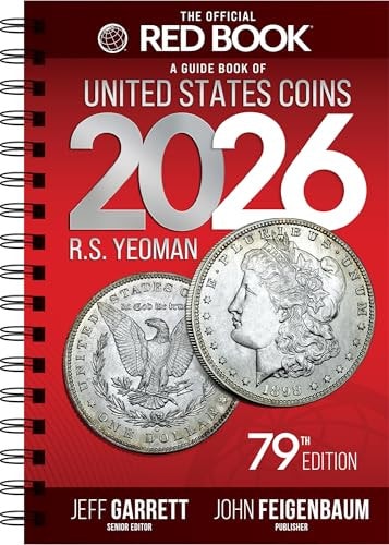 Red book cover of 'A Guide Book of United States Coins: The 2026 Red Book [Seventy-Ninth Edition]' with coins on a red background
