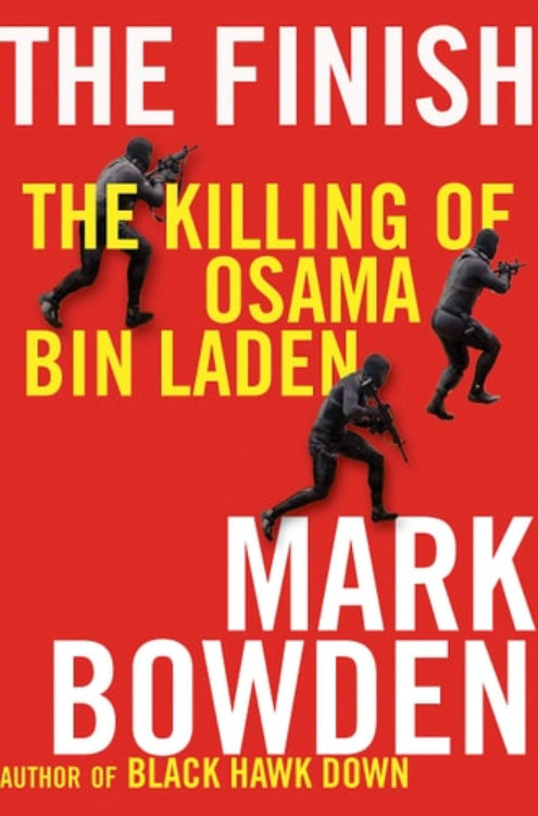 Book cover of 'The Finish' by Mark Bowden, featuring an action-oriented design with a red background and multiple images of a character in motion.