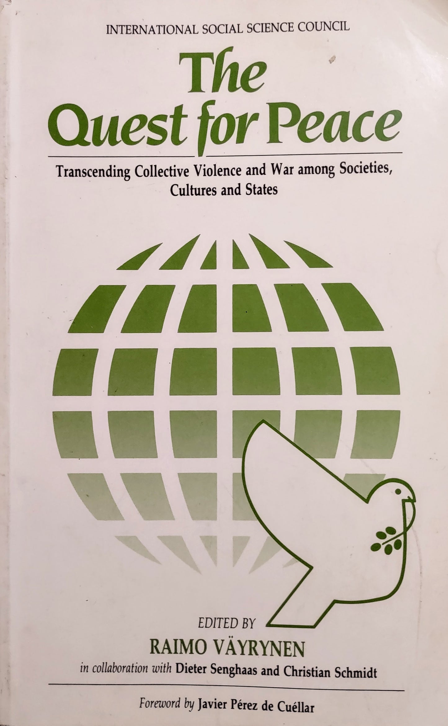 Book cover of 'The Quest for Peace' with a dove and globe design on a white background
