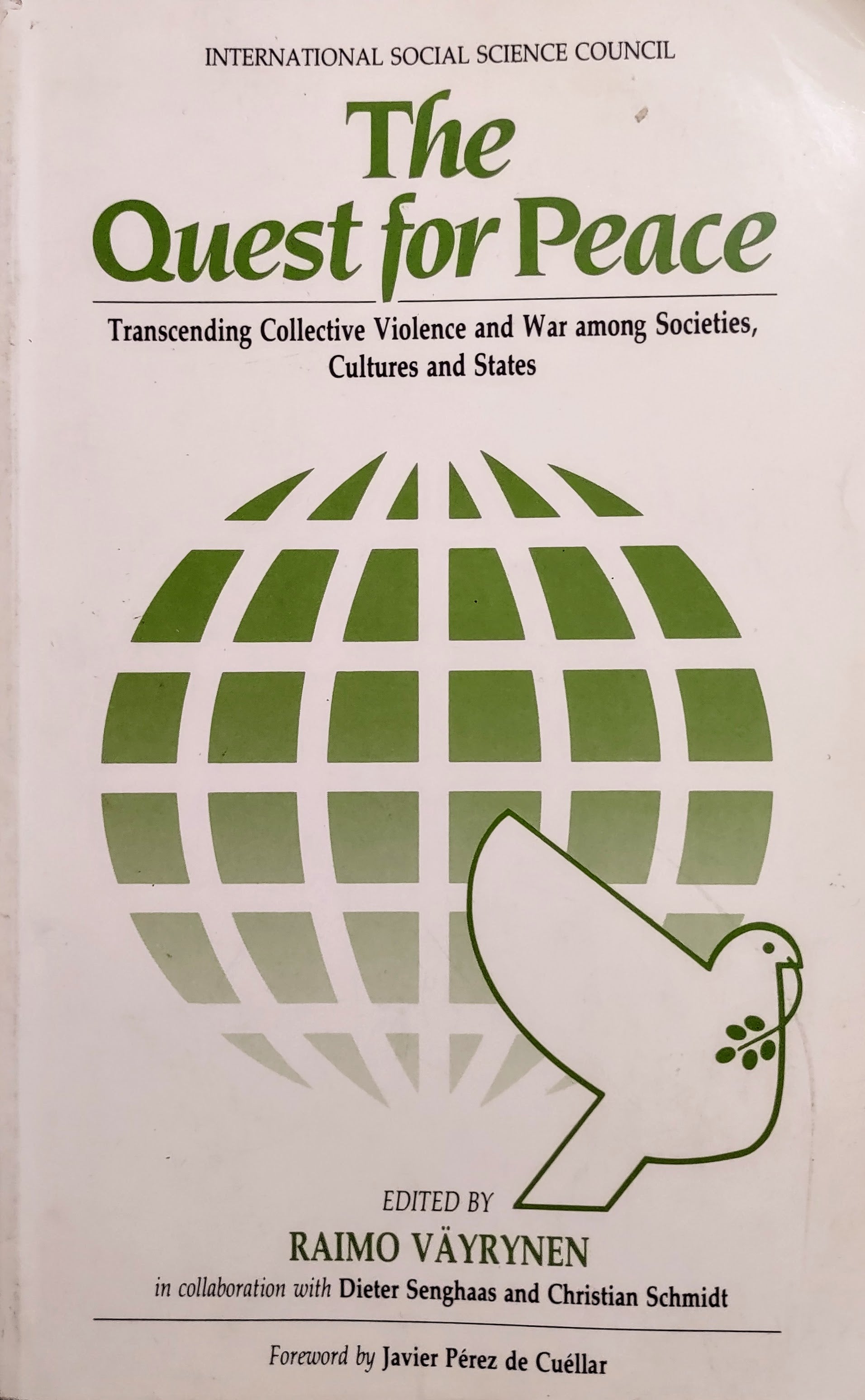 Book cover of 'The Quest for Peace' with a dove and globe design on a white background