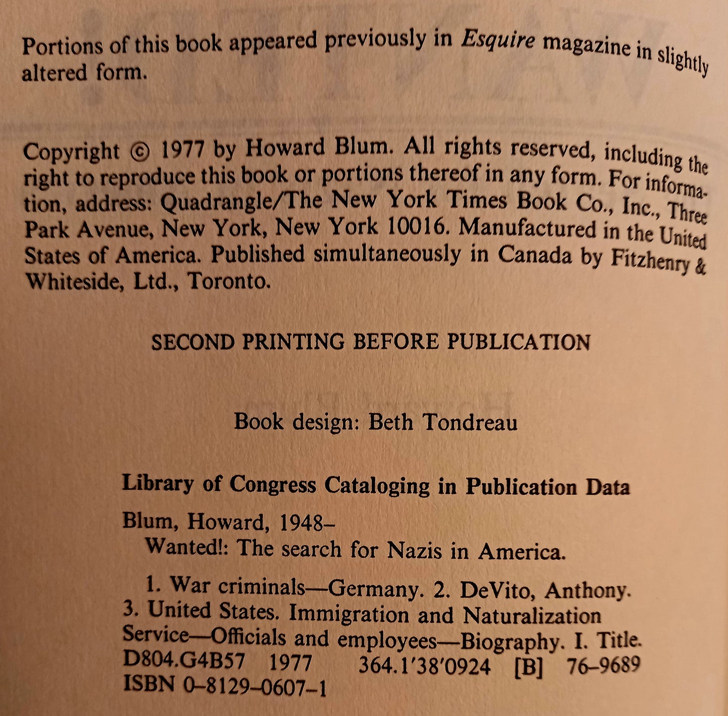 Wanted! The Search for Nazis in America by Howard Blum