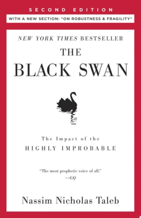 Book cover of 'The Black Swan' with a red border and black swan illustration.