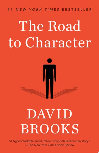 Book cover of 'The Road to Character' by David Brooks with a red background and white text.