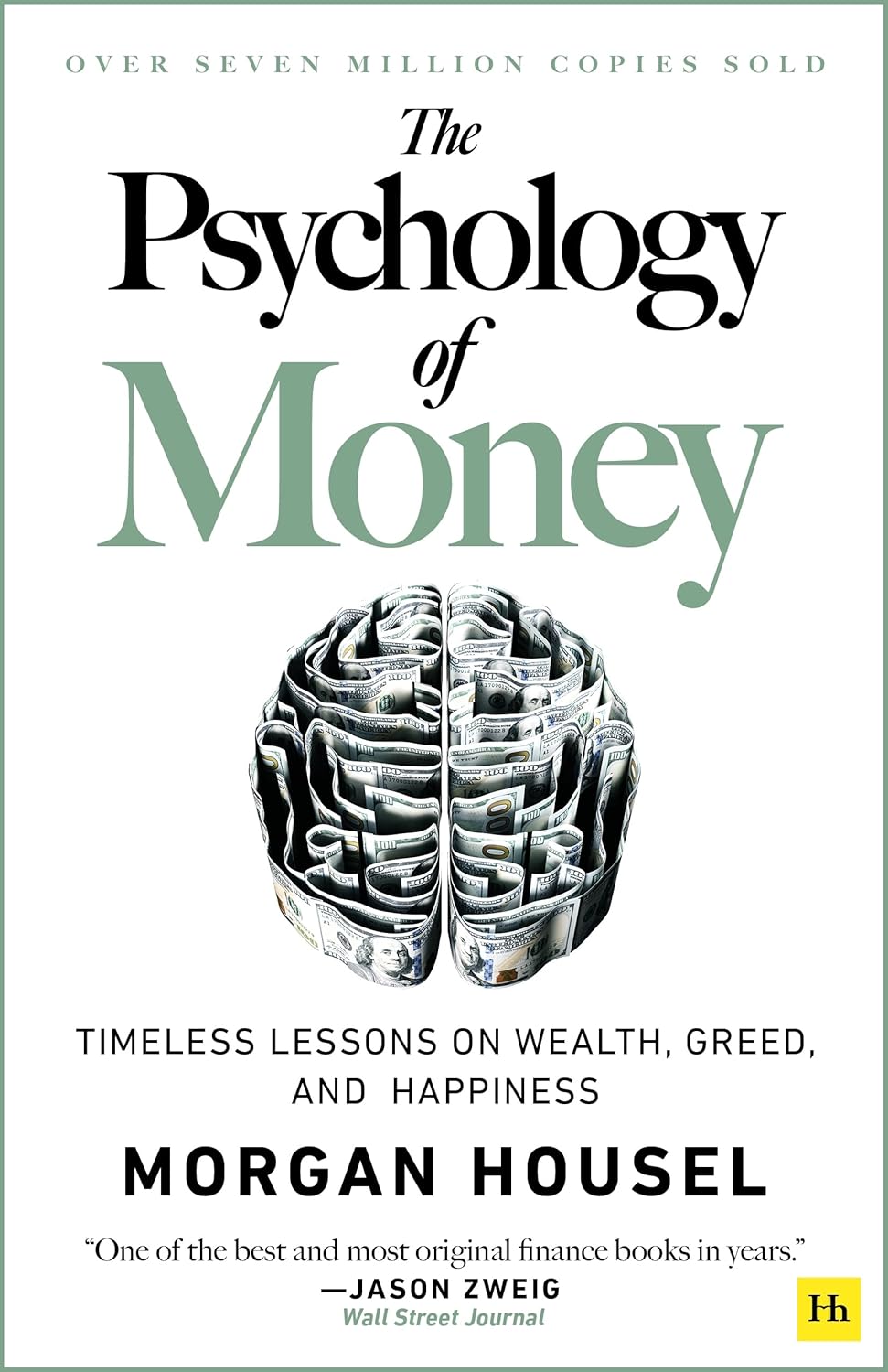 Book cover of 'The Psychology of Money' by Morgan Housel with a brain illustration on a white background.