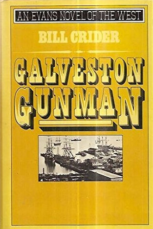 Book cover of 'Galveston Gunman' by Bill Crider with yellow background and black text.