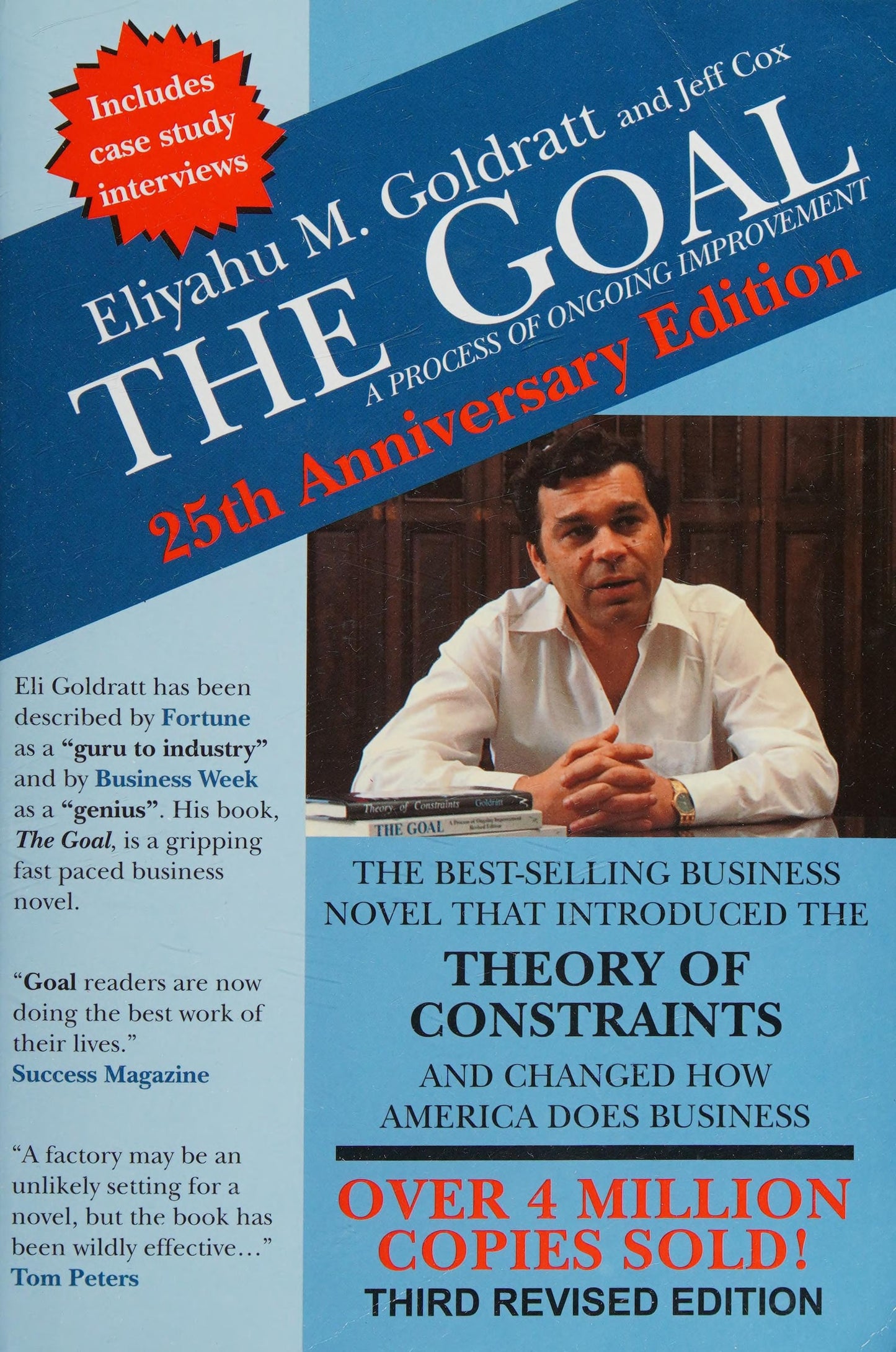 Book cover of 'The Goal' by Eliyahu M. Goldratt and Jeff Cox with a blue background and text.