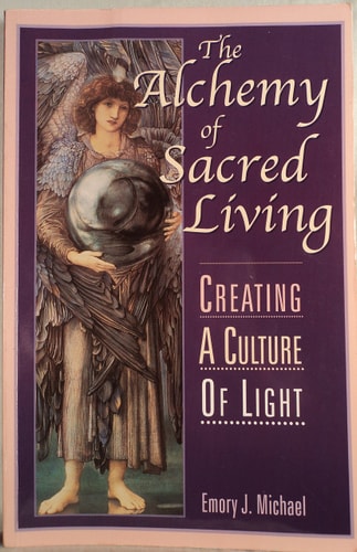 Book cover of 'The Alchemy of Sacred Living' with an angelic figure on a purple background
