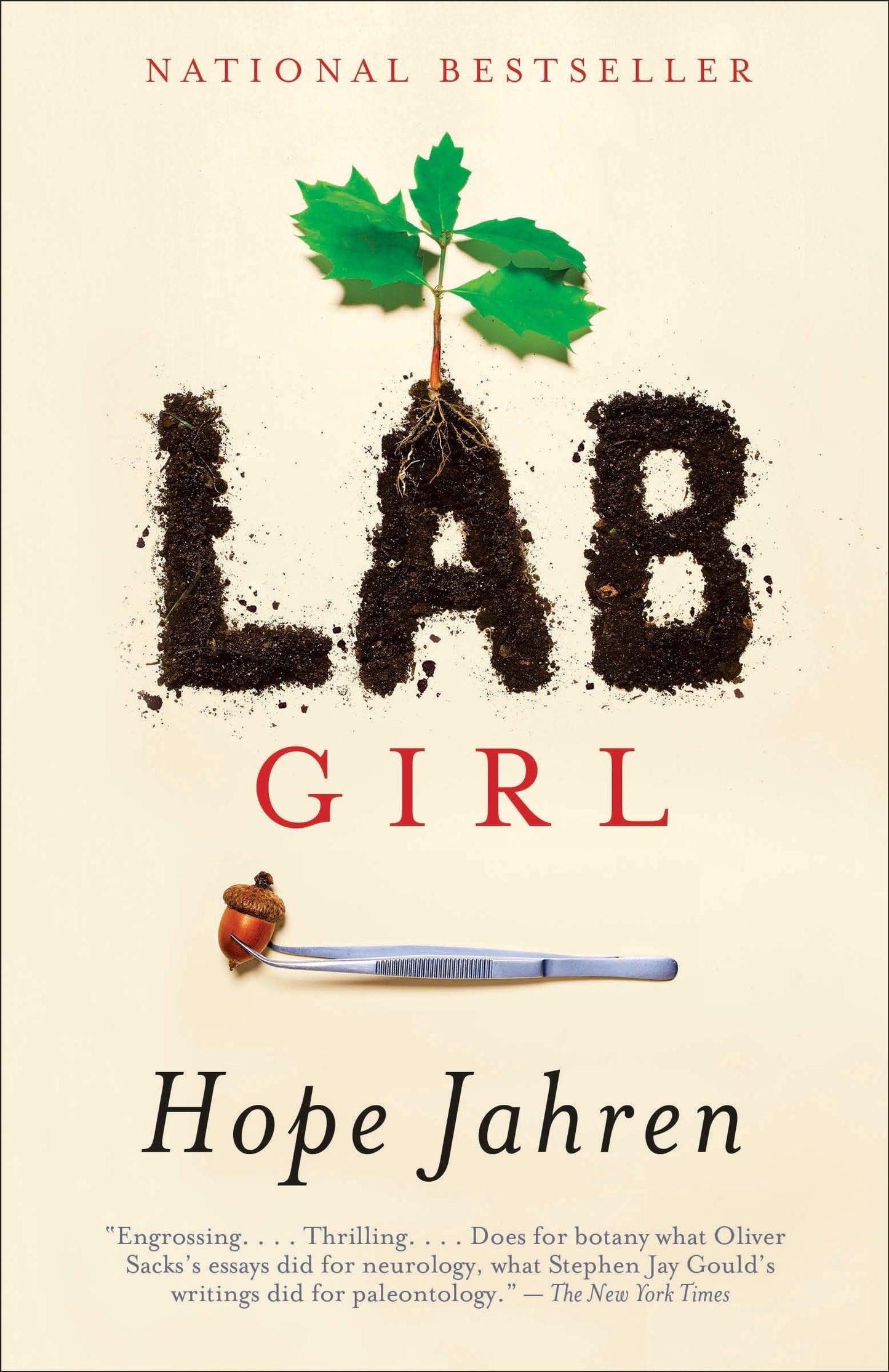Book cover of 'Lab Girl' by Hope Jahren with a plant and pen illustration.