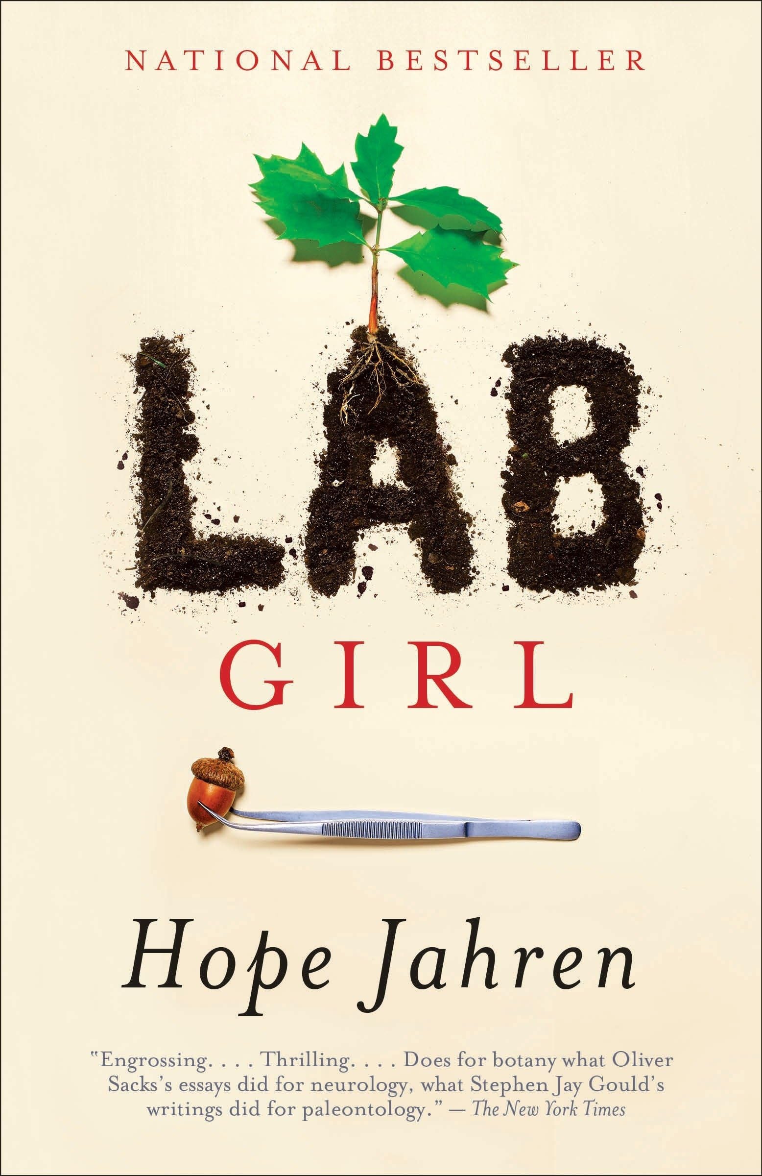 Book cover of 'Lab Girl' by Hope Jahren with a plant and pen illustration.