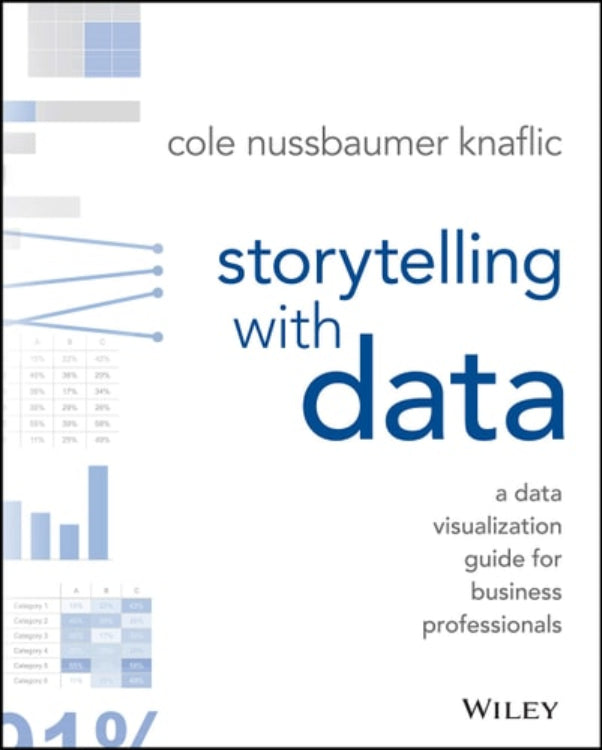 Book cover of 'Storytelling with Data' by Cole Nussbaumer Knaflic with charts and graphs on a white background.