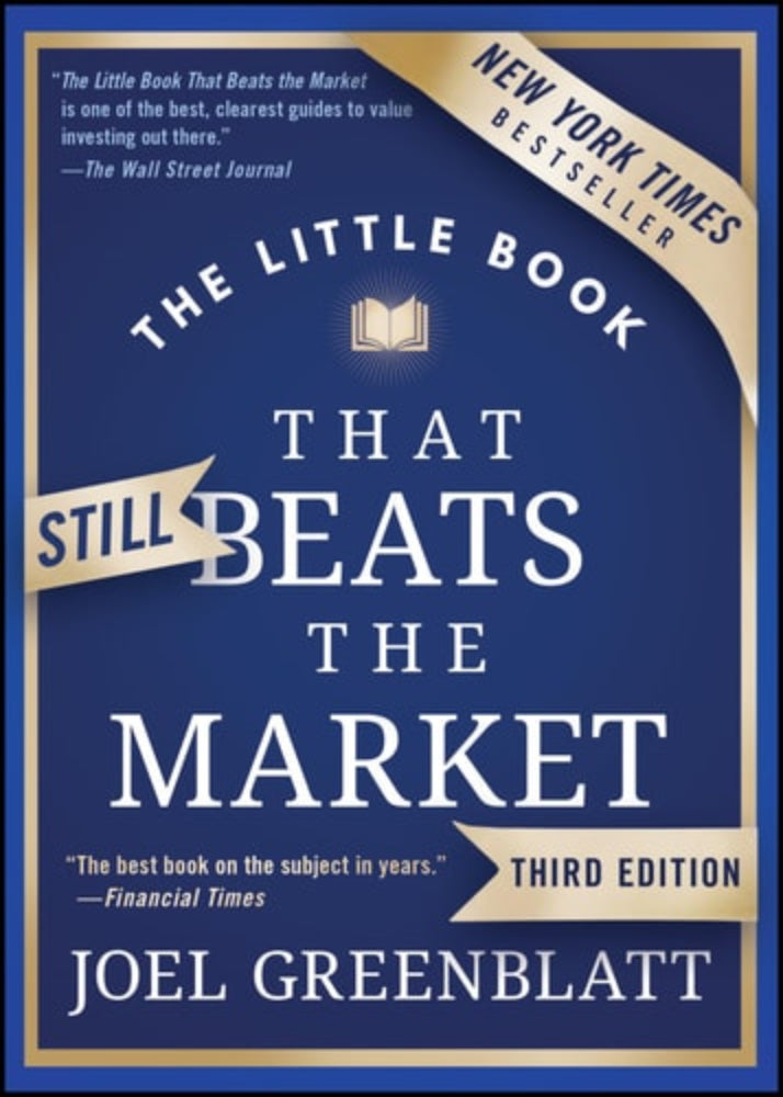 Book cover of 'The Little Book That Still Beats the Market' by Joel Greenblatt with a blue background and gold accents.