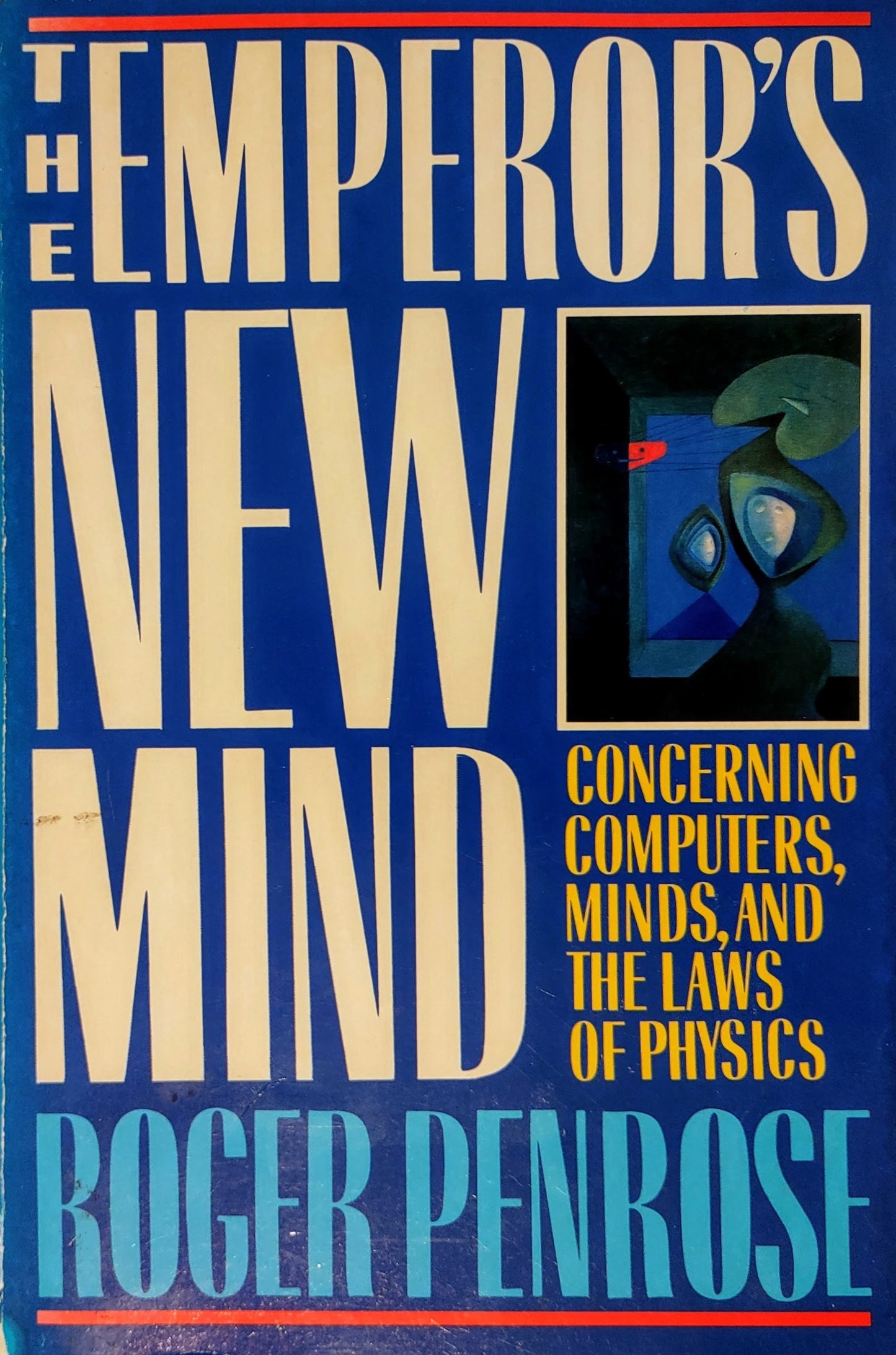 Book cover of 'The Emperor's New Mind' by Roger Penrose with a blue and beige color scheme.