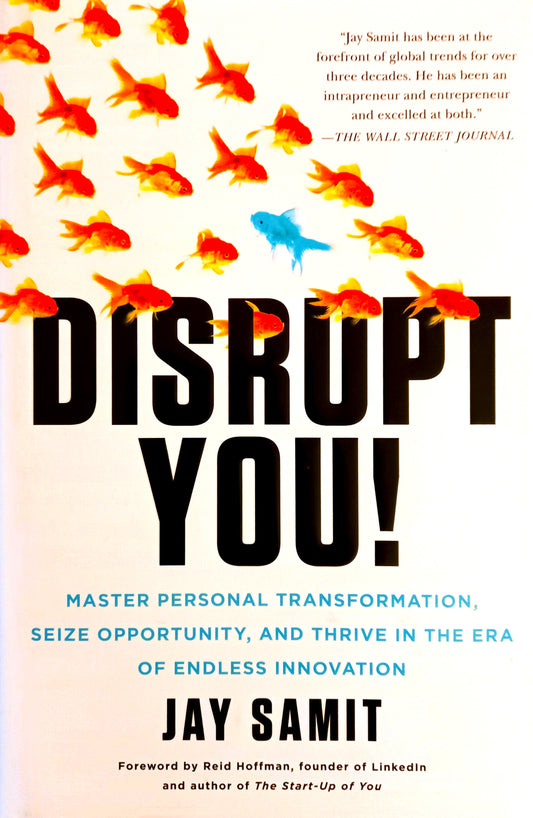Book cover of 'Disrupt You!' featuring a graphic of multicolored fish in the foreground with the title text in bold letters, authored by Jay Samit.