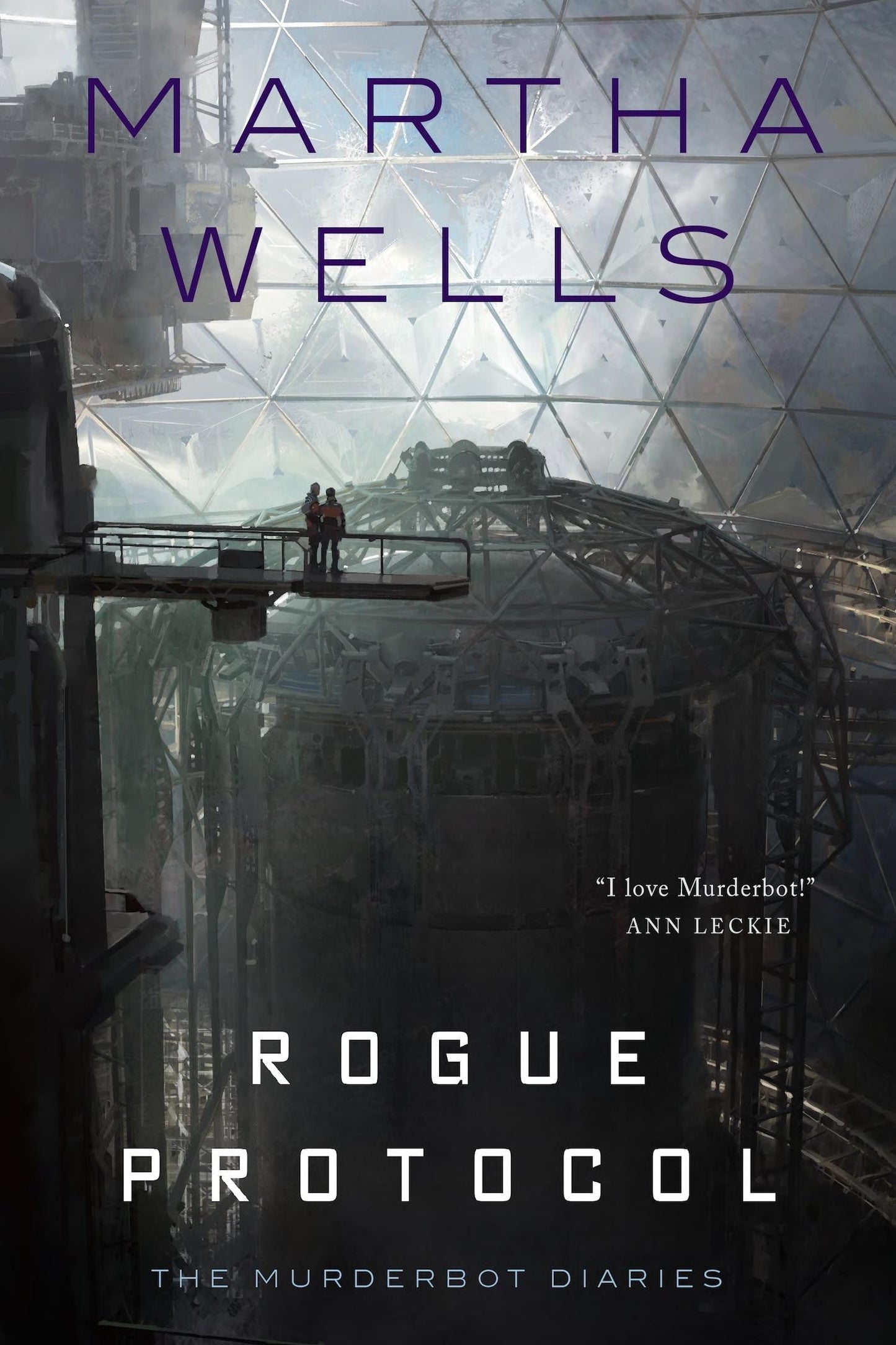 Book cover of 'Rogue Protocol' by Martha Wells with a futuristic dome structure in the background.