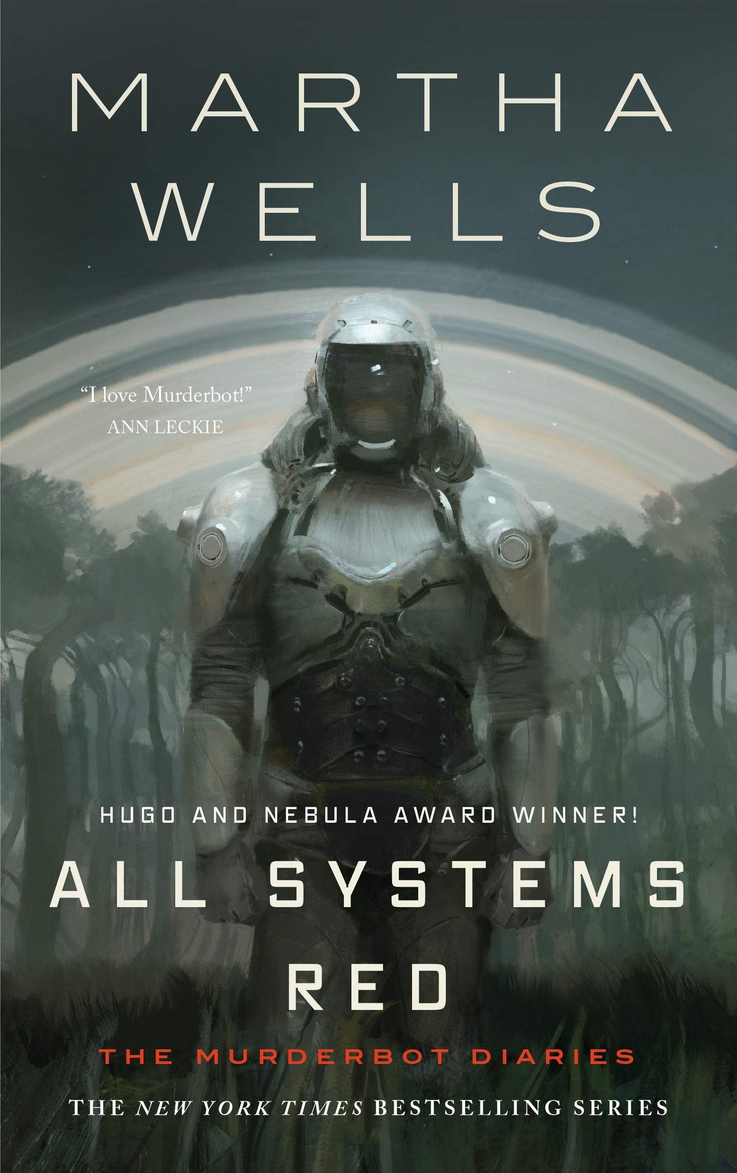 Book cover of 'All Systems Red' by Martha Wells featuring a robot in front of a planet.